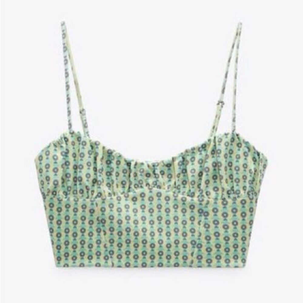 Zara corset crop tank top multicolored mint green print size small‎